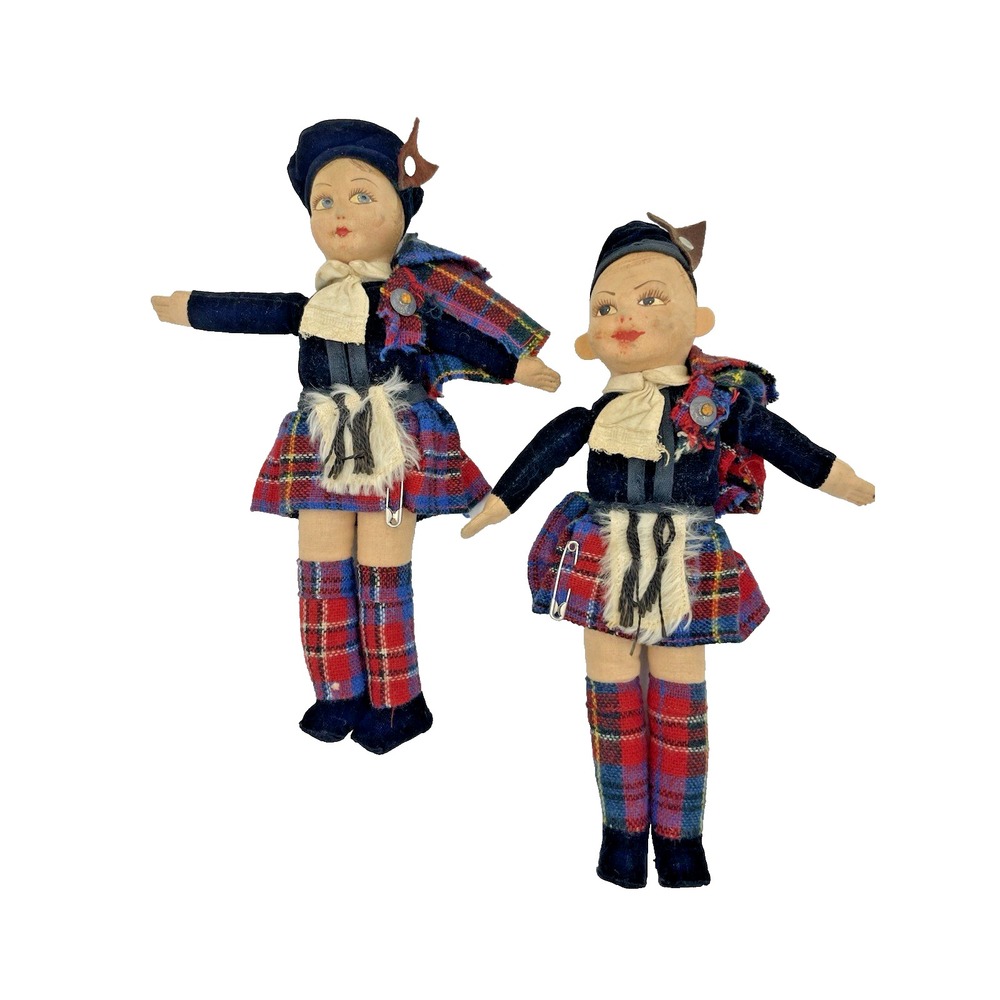 Pr‎ Vintage Cloth Scottish Boy & Girl 10" Dolls NORAH WELLINGS Made in England